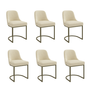 Set of 6 Beige Upholstered Dining Chairs with Brass Legs - Callie