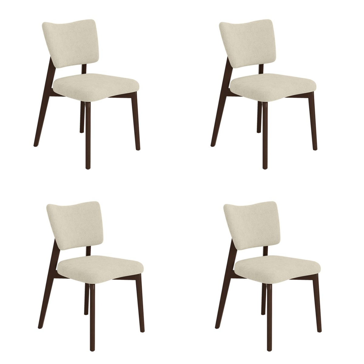 Set of 4 Beige Upholstered Dining Chairs with Walnut Legs - Greta