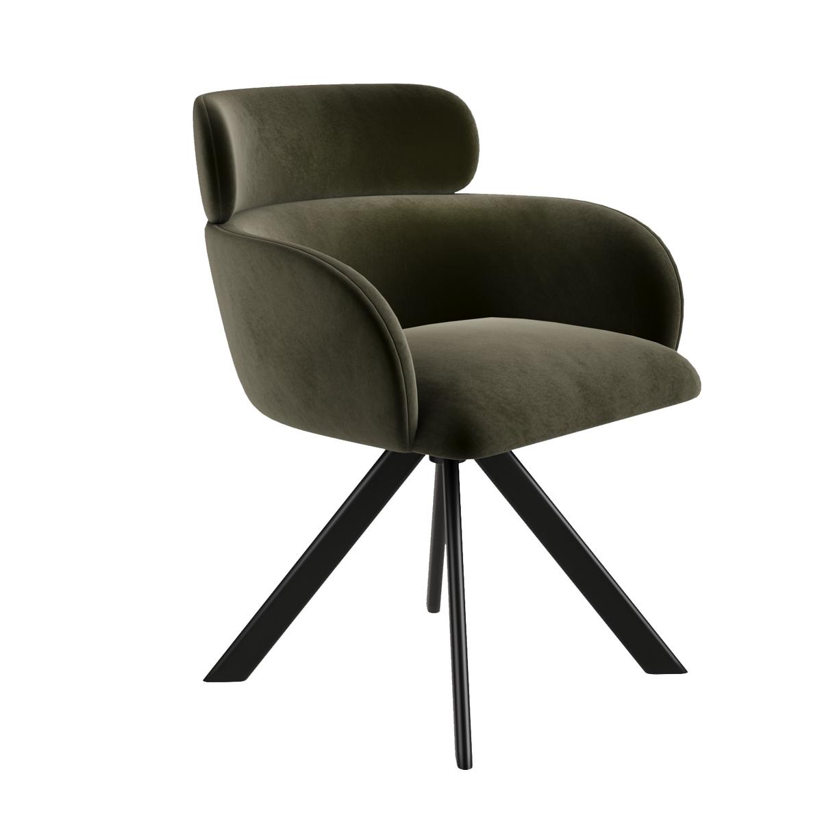 Set of 2 Green Velvet Curved Swivel Dining Chairs - Isla
