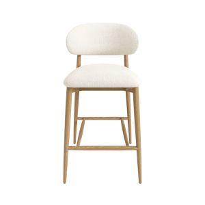 Cream Upholstered Curved Kitchen Stool with Limewash Solid Wood Exposed Back - Kori