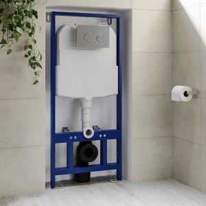 1168mm Wall Hung Toilet Frame & Chrome Mechanical Dual Flush Plate with Concealed Cistern - Zana