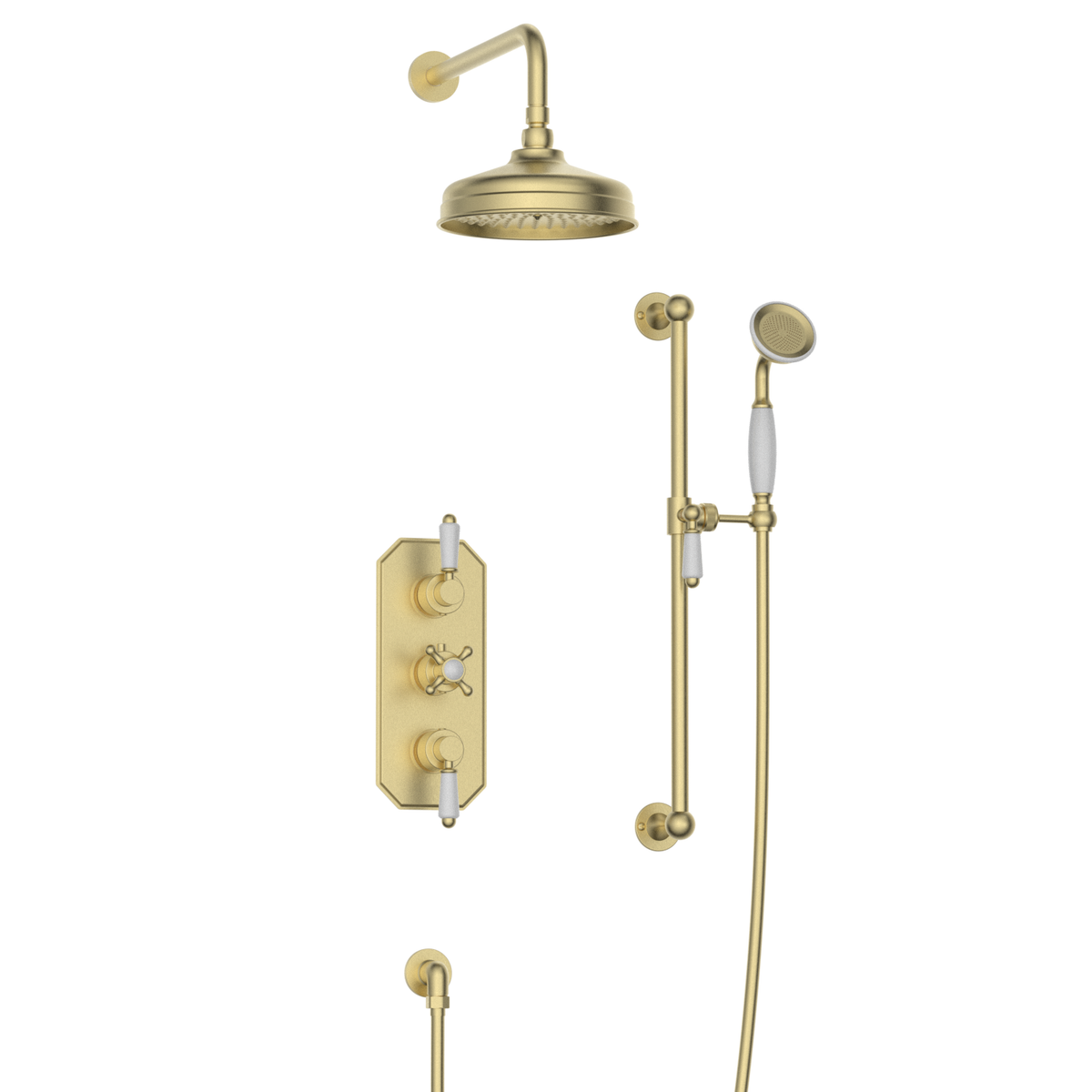 Brushed Brass 2 Outlet Wall Mounted Thermostatic Mixer Shower Set with Hand Shower - Cambridge