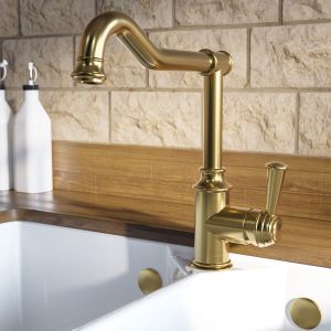 Brushed Brass Single Lever Traditional Monobloc Kitchen Mixer Tap - Enza Evelyn