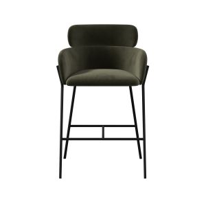 Green Velvet Curved Kitchen Stool with Back - Isla