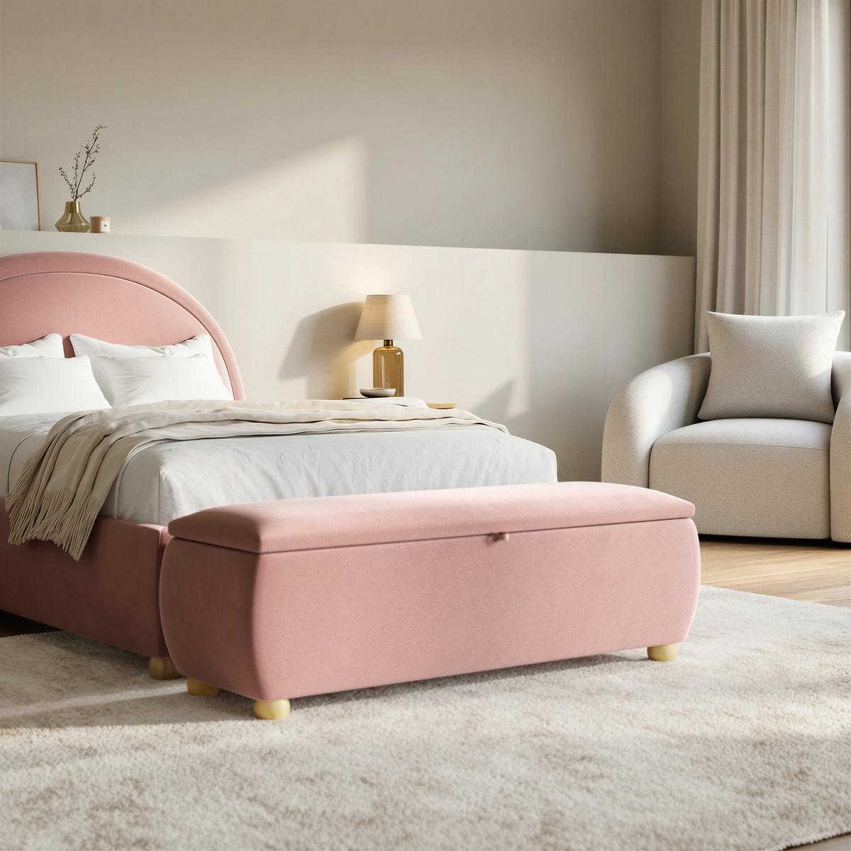 Pink Velvet Ottoman Storage Blanket Box 124cm - Lacey