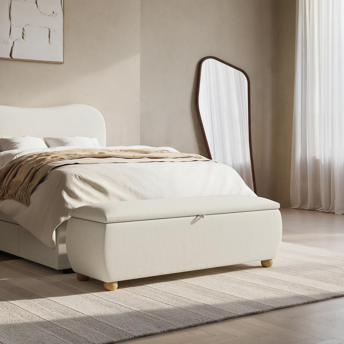 Cream Upholstered Ottoman Storage Blanket Box 124cm - Lacey