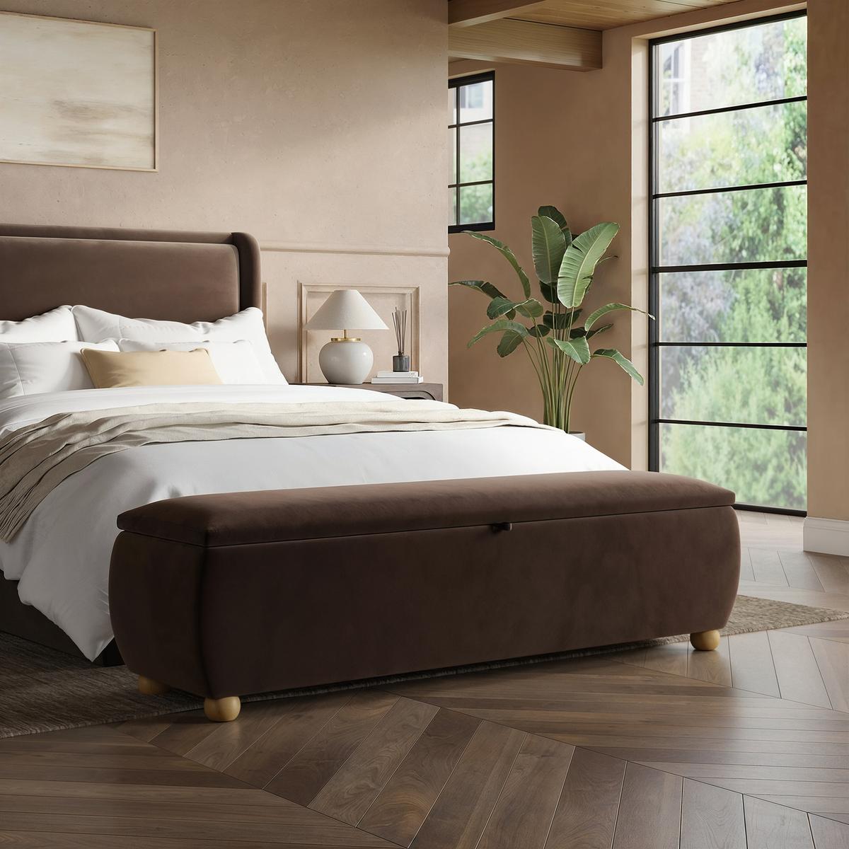 Brown Velvet Ottoman Storage Blanket Box 150cm - Lacey