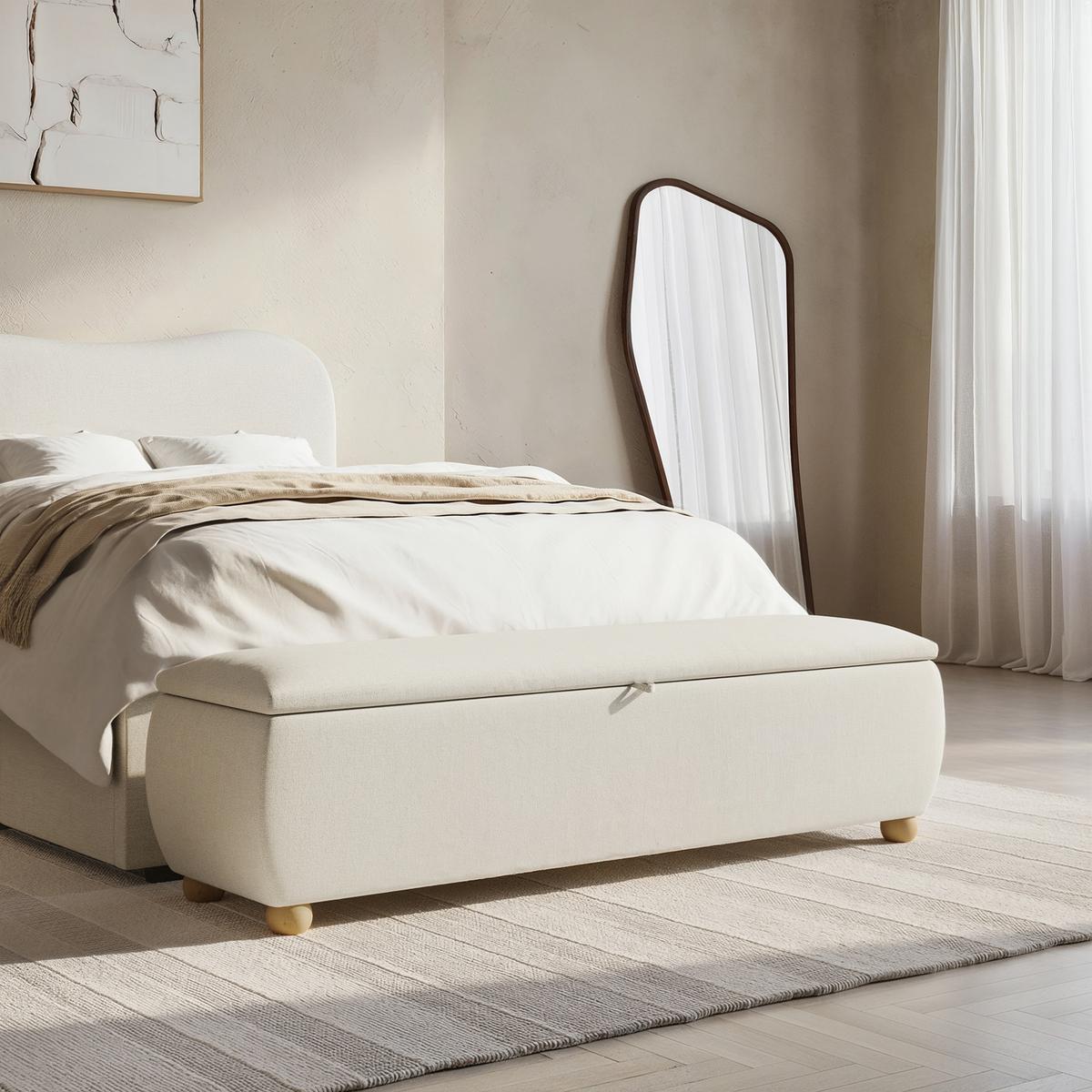 Cream Upholstered Ottoman Storage Blanket Box 150cm - Lacey