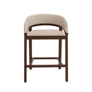Walnut & Beige Upholstered Curved Kitchen Stool with Back - Owen
