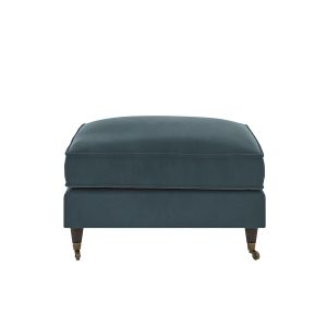 Large Blue Velvet Footstool - Payton