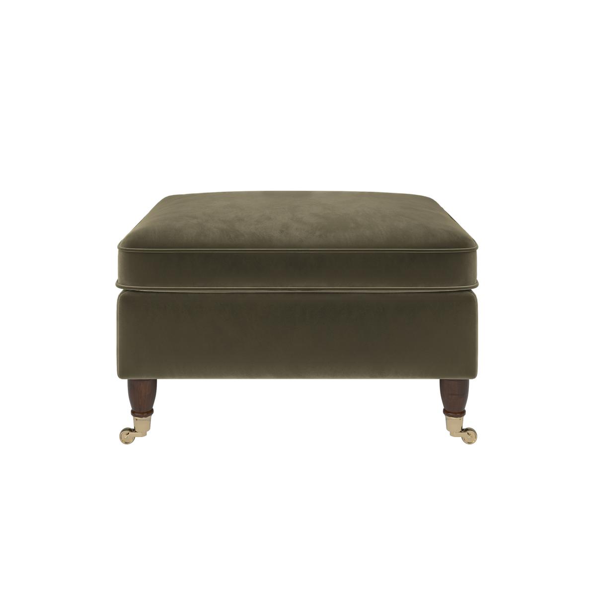 Khaki Green Velvet Footstool - Ramona