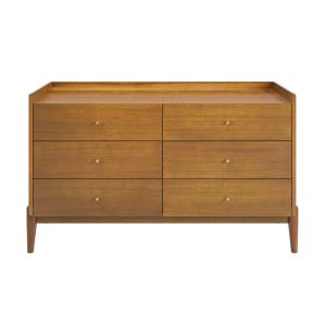 Wide Wooden Mid-Century 6 Drawer Chest of Drawers - Rumi