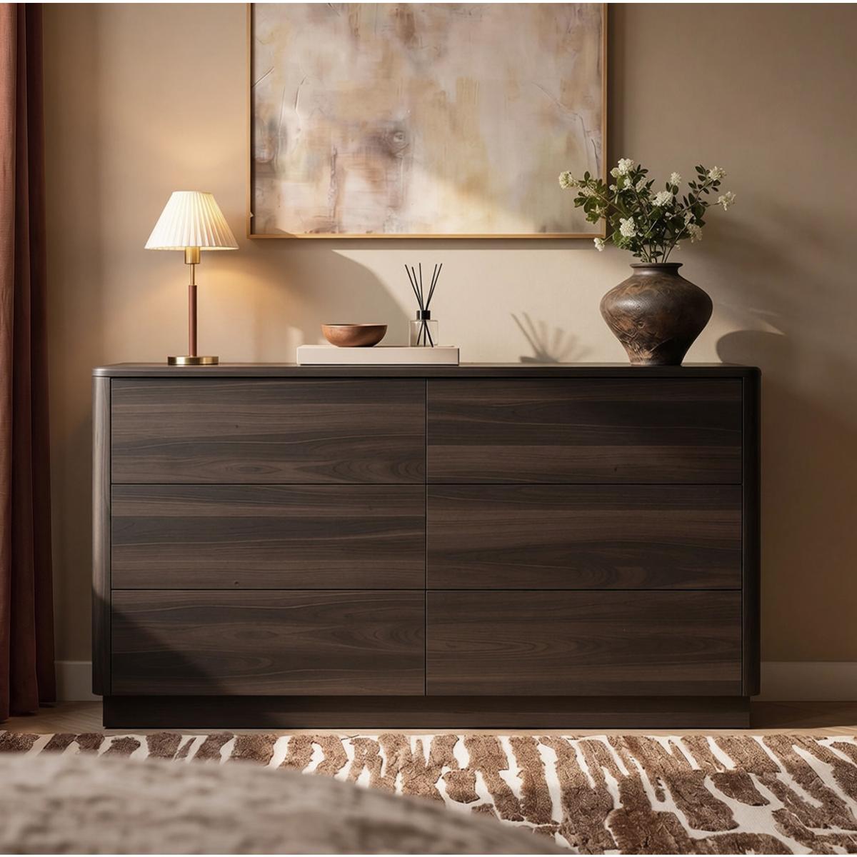Modern Walnut 6 Drawer Chest of Drawers - Rowan