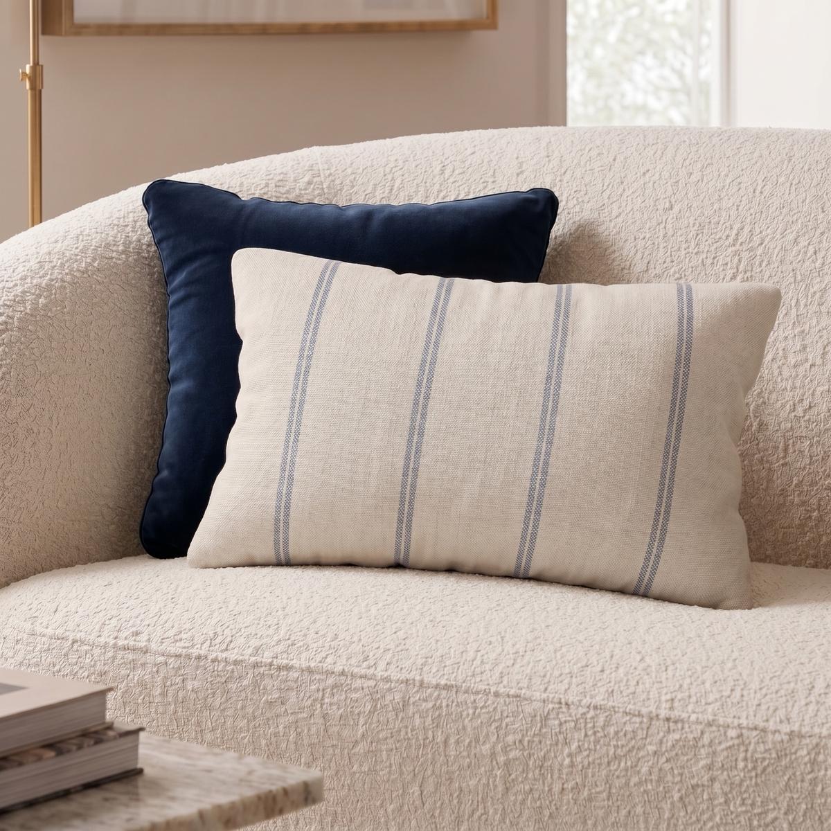 Blue Stripe Chenille Fibre Filled Sofa Scatter Cushion - 50 x 30cm - Payton