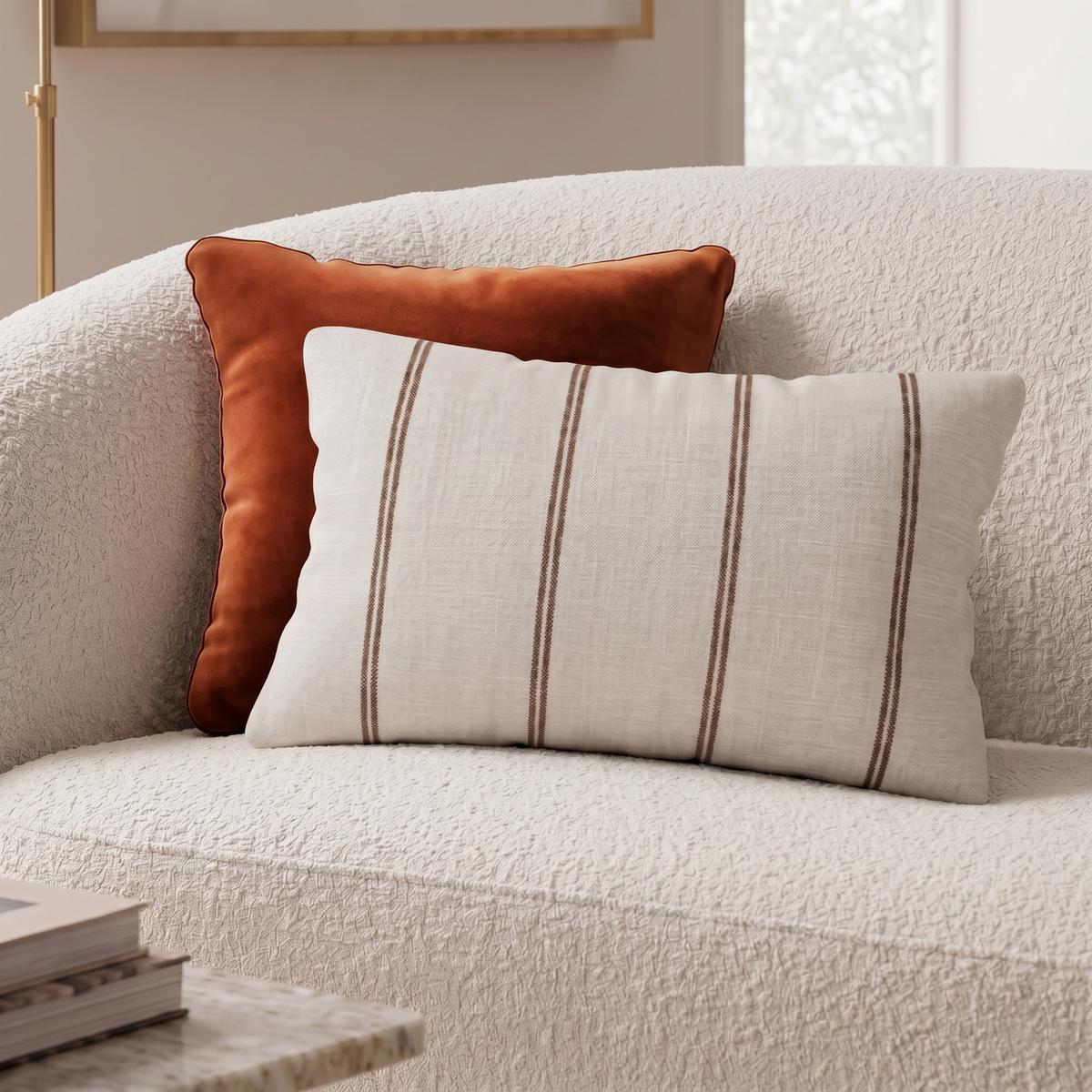 Burnt Orange Stripe Chenille Fibre Filled Sofa Scatter Cushion - 50 x 30cm - Payton