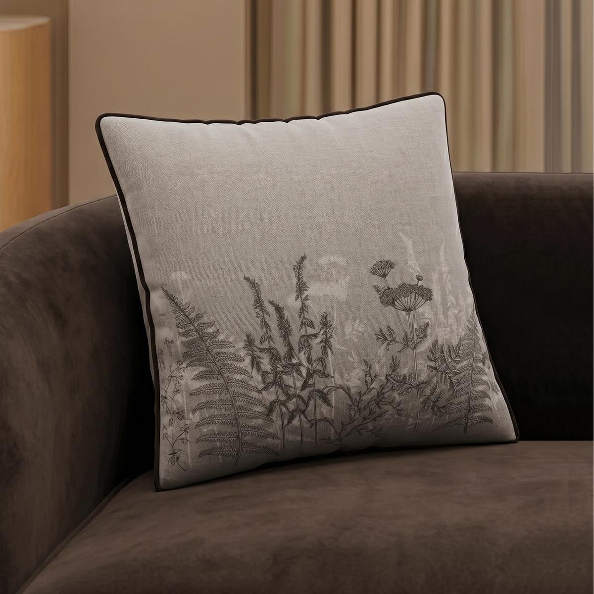 Beige Floral Patterned Piped Sofa Scatter Cushion - 45 x 45cm - Tara