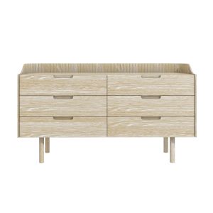 Wide Solid Light Wood Mid-Century Modern 6 Drawer Chest of Drawers - Saskia