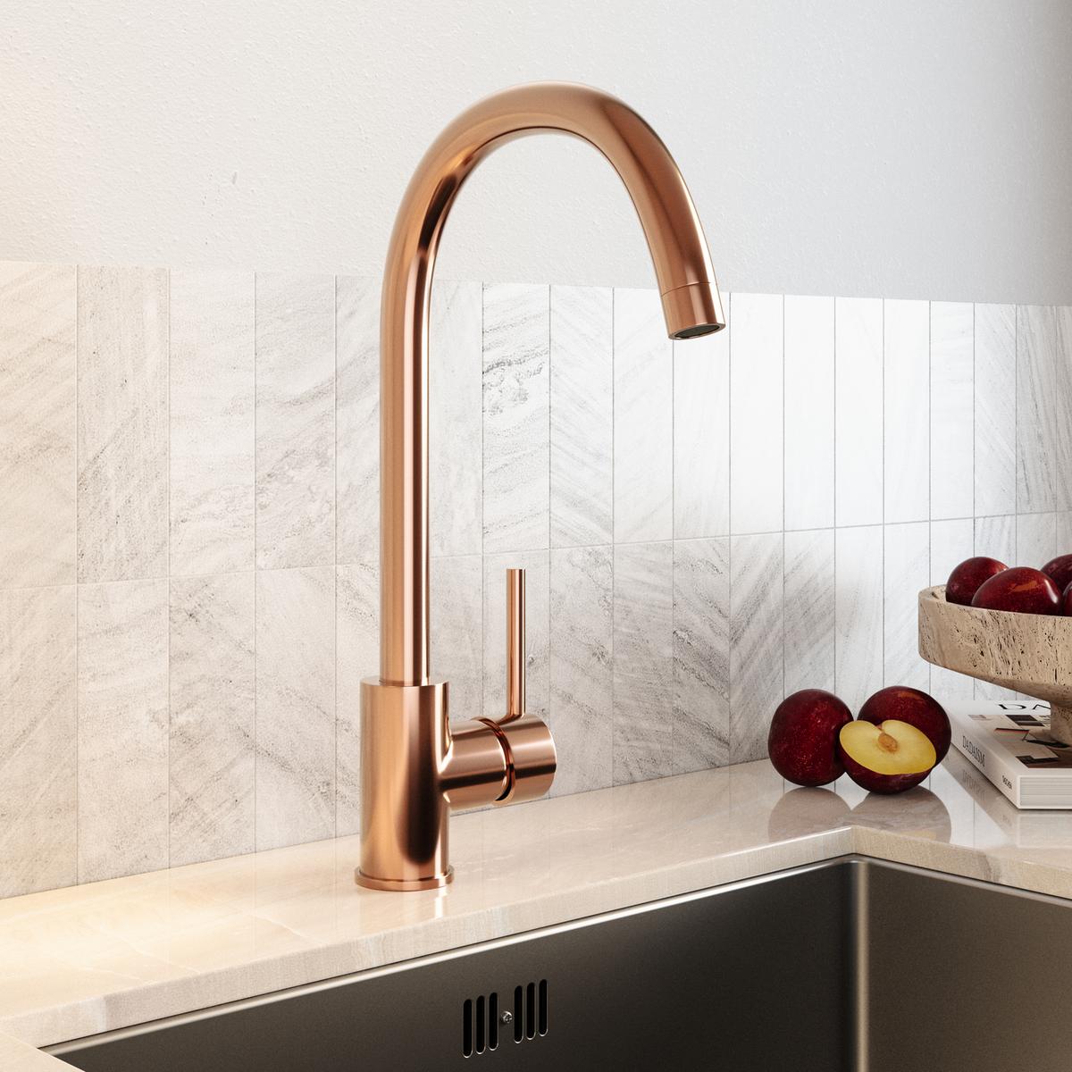 Single Lever Brushed Copper Monobloc Kitchen Mixer Tap - Enza Tamara