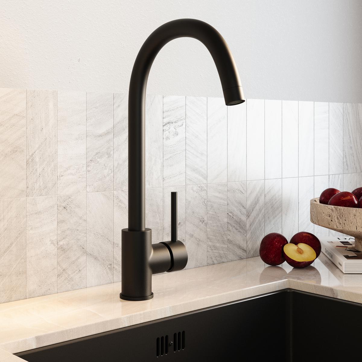 Matt Black Single Lever Monobloc Kitchen Mixer Tap – Enza Tamara