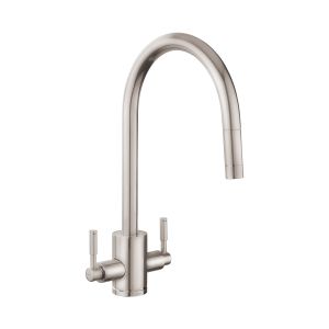Rangemaster Aquatrend Dual Lever Pull Out Monobloc Kitchen Mixer Tap - Brushed Nickel
