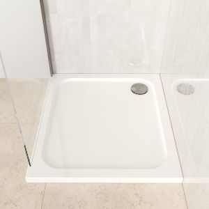 760x760mm Square Shower Tray – Low Profile 45mm – Stone Resin – White – Pearl
