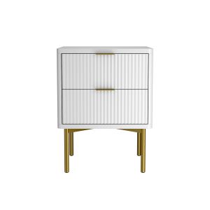 Modern Ribbed White High Gloss 2 Drawer Bedside Table - Valencia