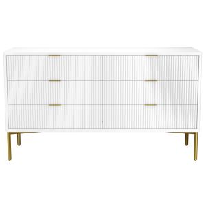 Wide White High Gloss 6 Drawer Chest of Drawers with Gold Legs - Valencia