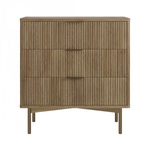Dark Wood Ribbed 3 Drawer Chest of Drawers - Valencia