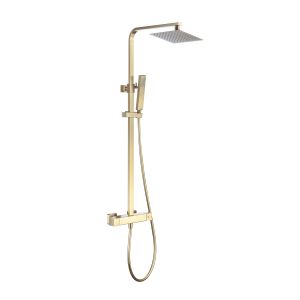 Brushed Brass Thermostatic Bar Mixer Shower Set with Slide Rail Kit & Hand Shower - Zana