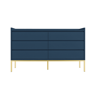 Wide Navy Blue Modern 6 Drawer Chest of Drawers with Legs - Zion