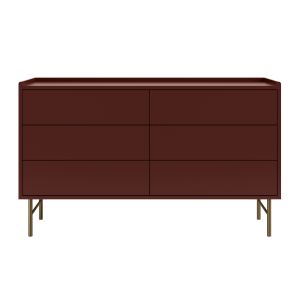Wide Burgundy Modern 6 Drawer Chest of Drawers - Zane