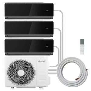 electriQ iQool Multi-Split 3 x 9000 BTU Smart Wall Mounted Split Air Conditioner with Heat Pump - Pipe Kits Included - Black
